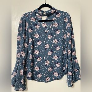 Blue Flower Print Blouse